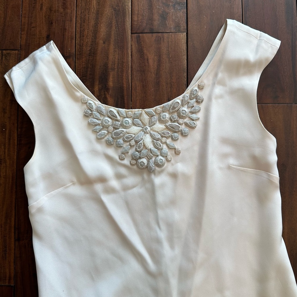 Rebecca Taylor Elegant Embellished Neckline 100% Silk Boat Neck Dress size 2 - Picture 2 of 4